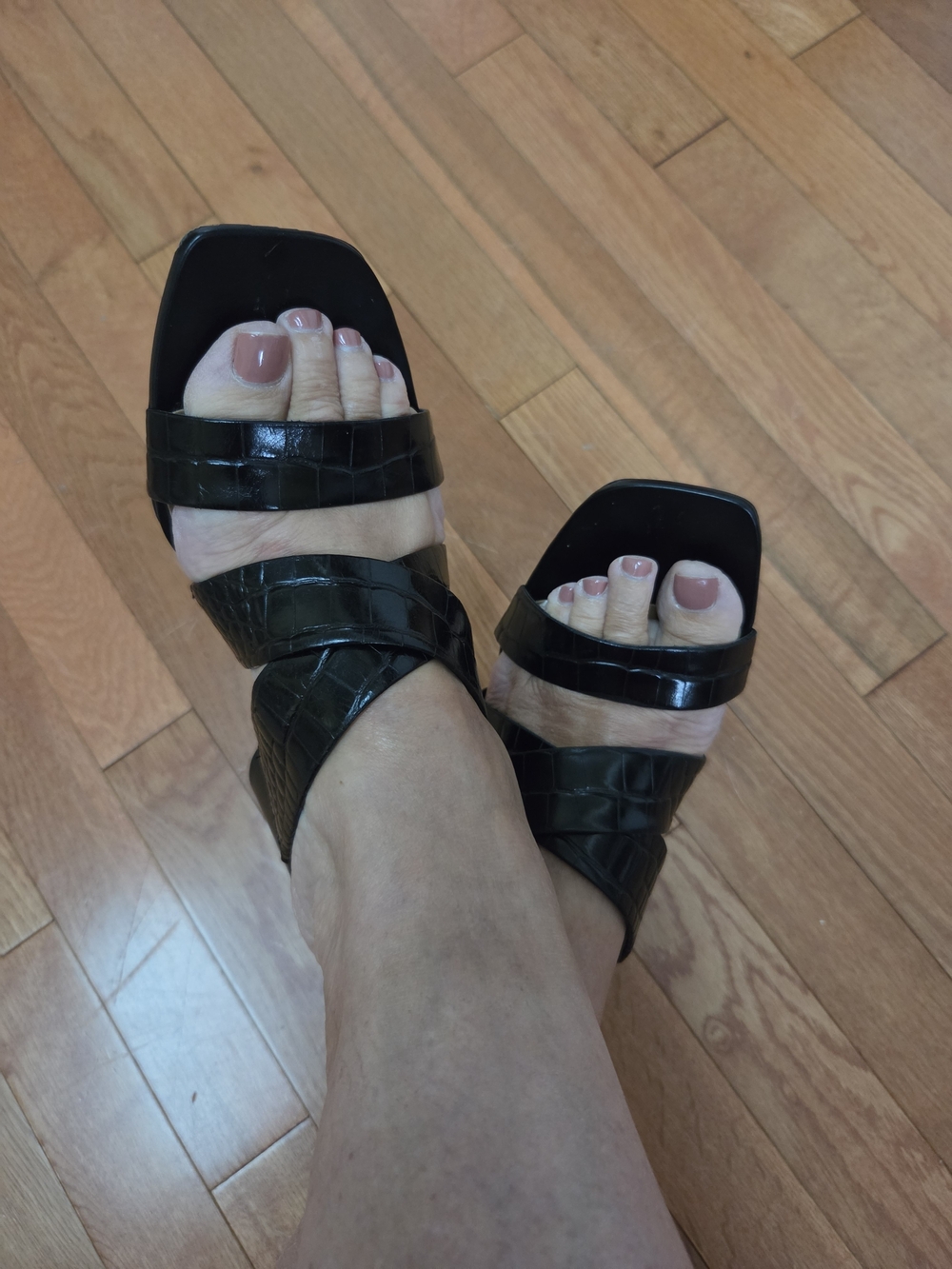 Vionic Black Croc-Embossed Strappy Block Heel Sandals - Women